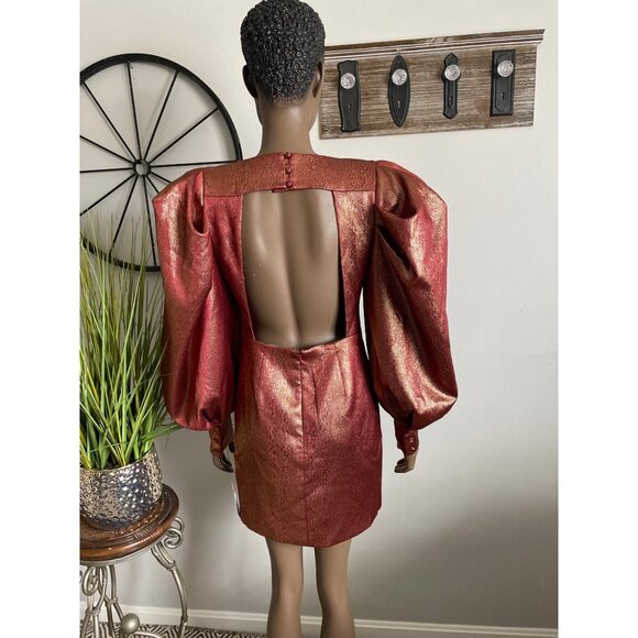 NWT ASOS DESIGN Super Sleeve Metallic Open Square Back Tux Mini Dress in Gold 6 - Picture 3 of 7